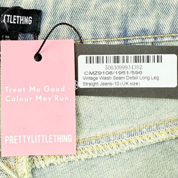 Pretty Little Thing Womens Seam Detail Front Flare Leg Blue Denim Jeans Sz 6 NWT - Picture 5 of 11